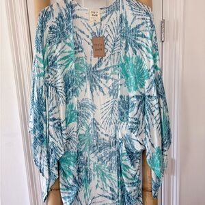 Style Rack Palm Print Kimono in White, Blue and Aqua. One size. Brand new!